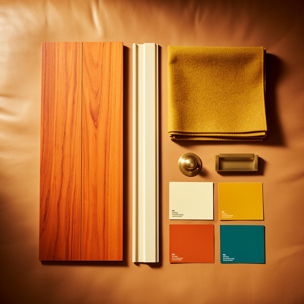 Soho Loft material sample board — flooring, fabric, skirting and paint swatches